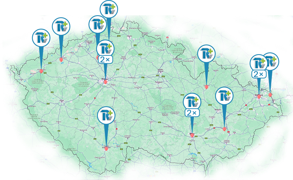 Mapa HELAGO instalací automatizovaných systémů pro skladování a výdej léčiv na území ČR